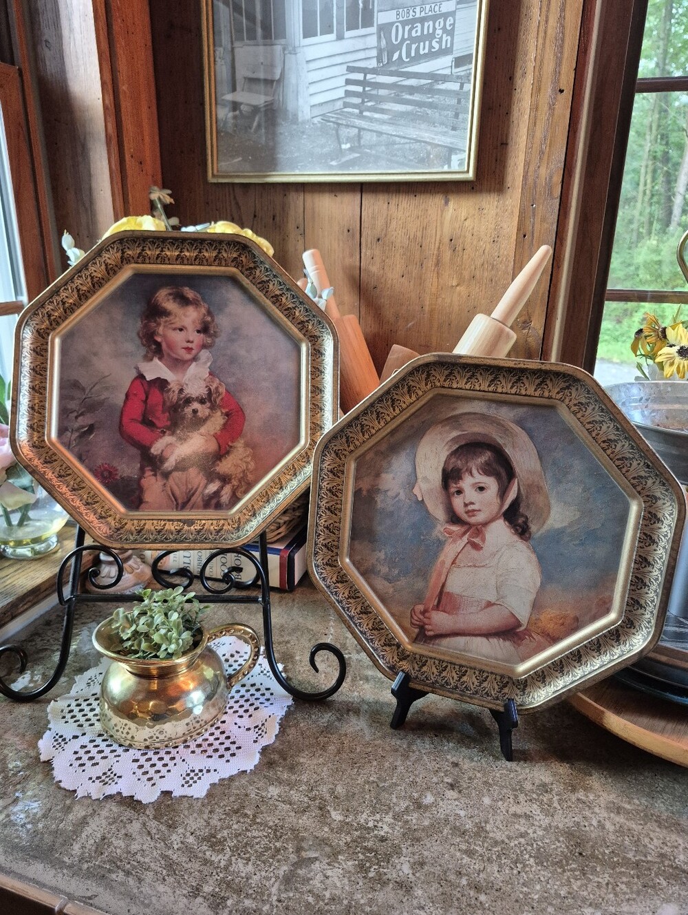 Vintage Tin Wall Hanging Decor Miss Willoughby Master Simpson French Boy & Girl